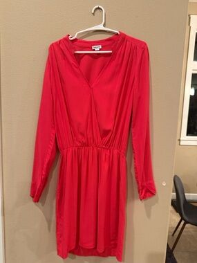 Splendid Hot Pink Long-Sleeve V-Neck Gathered Waist Dress